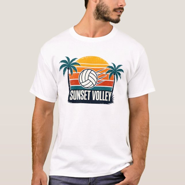 Solnedgångsvolleyboll T Shirt (Framsida)