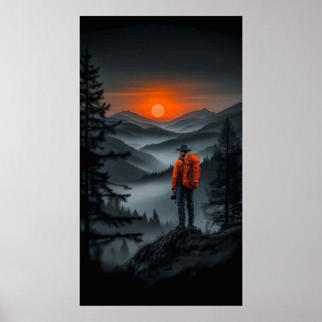 Solnedgångsvy: Vandrarens Utsiktspunkt Poster (Framsidan)