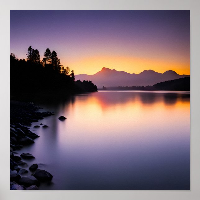 Solnedreflekterande över Sjö Poster (Framsidan)