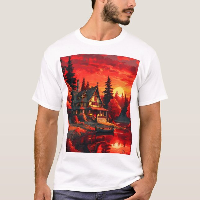 Solnedtryckning med bomull och Sjö-66633 T Shirt (Framsida)