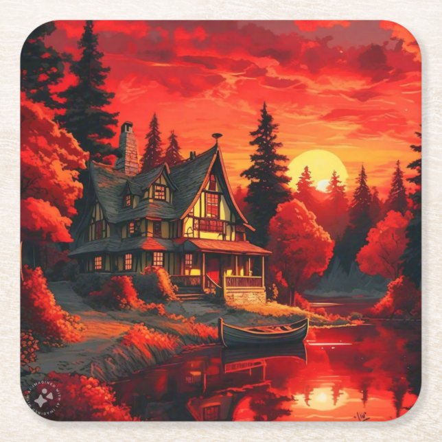 Solnedtryckning med bomull och Sjö-66633 Underlägg Papper Kvadrat (Framsidan)