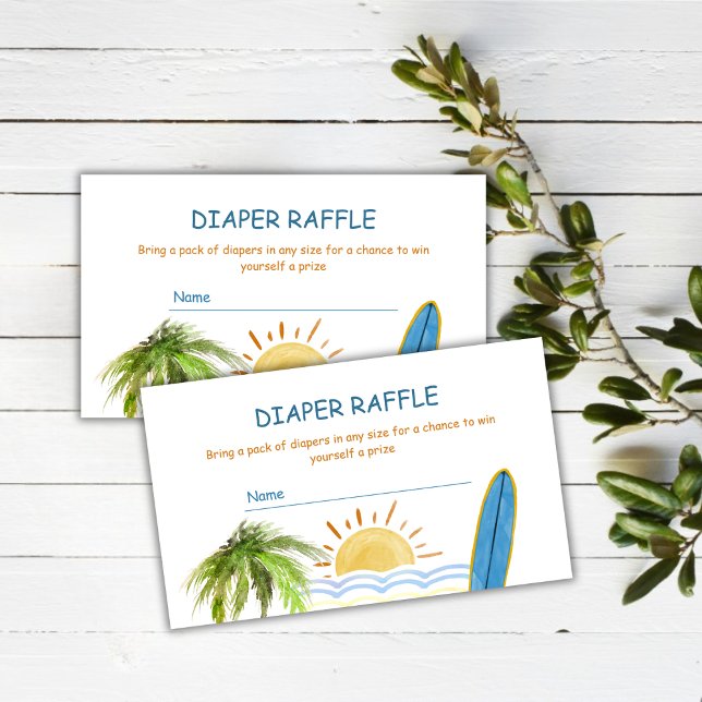 Solnedtryckt Tropical Surfa Diaper Raffle Baby Sho Tilläggskort (Sunshine Tropical Surf Diaper Raffle Baby Shower Enclosure Card)