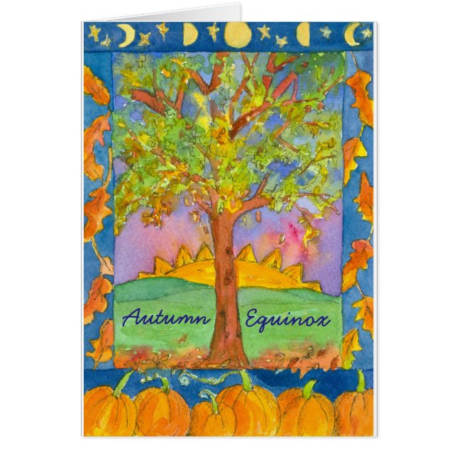 Solnedtryckt vattenfärg liggande höstmonter ex hälsningskort (Framsidan)