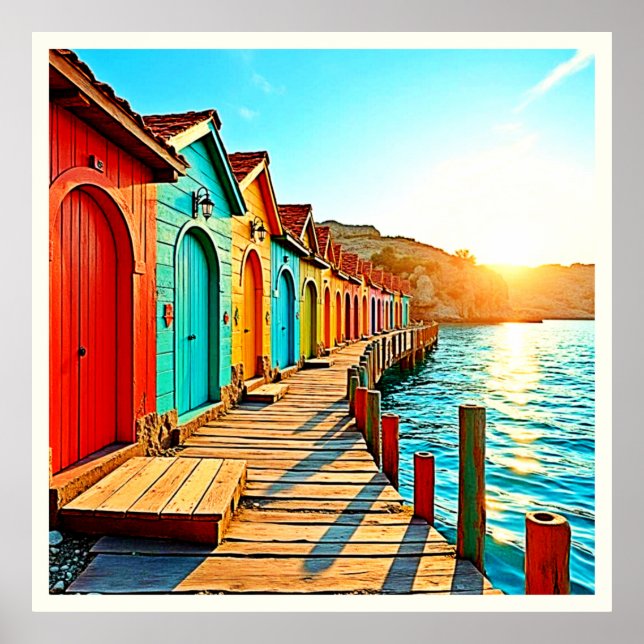 Solnedtryckta bliss: Seaside Hues Poster (Framsidan)