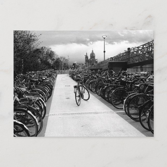 Solo Bike Parking Amsterdam Black and White Vykort (Framsida)