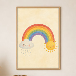 Solregn Regnbåge Gouache Boho Konstaffisch Poster