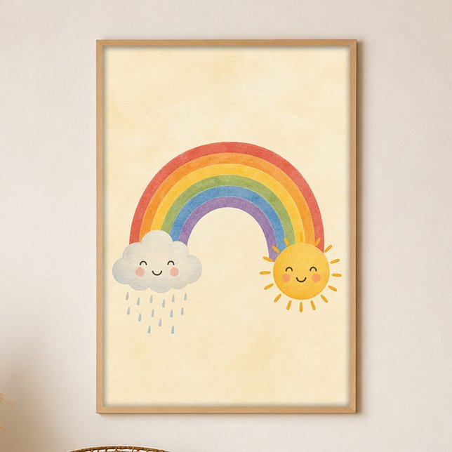 Solregn Regnbåge Gouache Boho Konstaffisch Poster (Shown framed for scale. Poster ships unframed; frames are an optional add-on.)