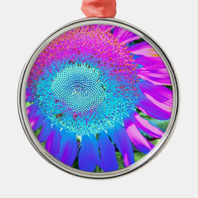Solrofoto med blå rosa-funky julgransprydnad metall (Framsidan)