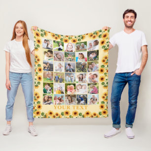 Solros 30 Personlig för fotokollage Fleecefilt