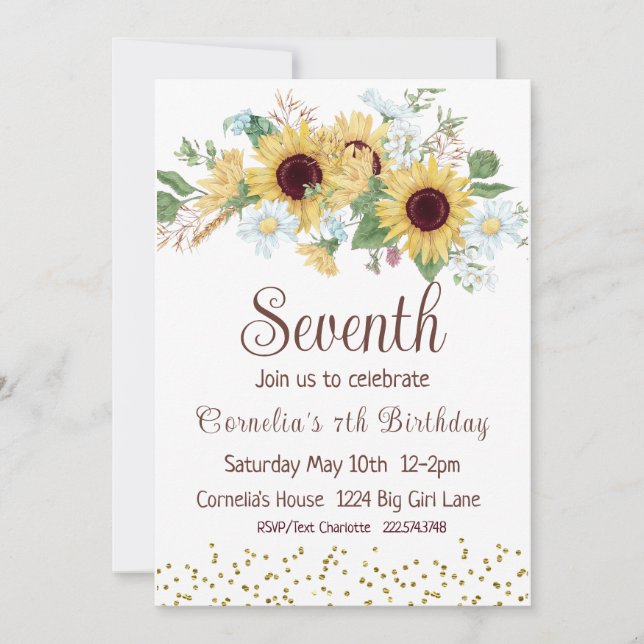 Solros 7:e Birthday Inbjudningar (Framsida)