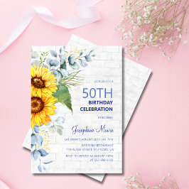 Solros Åldras Wall Brick Greenery Birthday Inbjudningar