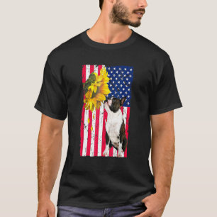 Solros American Flagga Boston Terrier Hund T Shirt