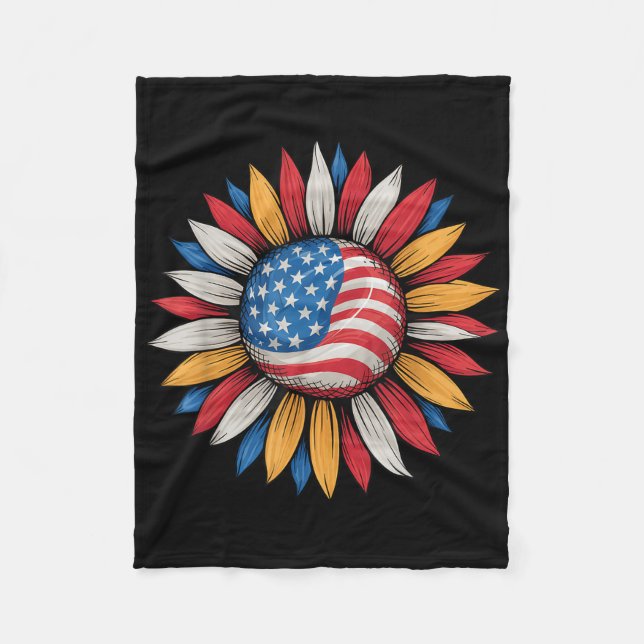 Solros American Flagga Merica Lycklig 4:e juli P Fleecefilt (Framsidan)