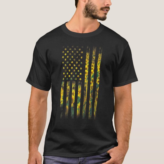 Solros American Flagga T Shirt (Framsida)
