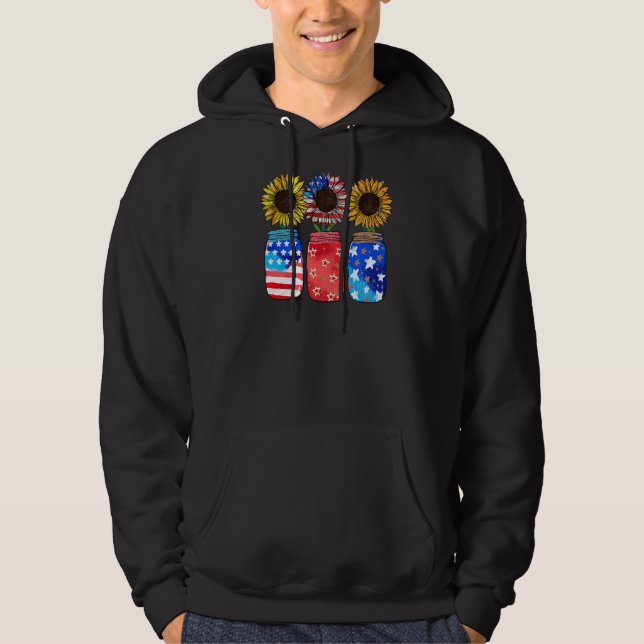 Solros American Flagga USA flagga 4:e juli Patri Hoodie (Framsida)