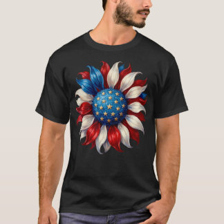 Solros Amerikansk Flagga 4:e Juli Patriotisk T Shirt
