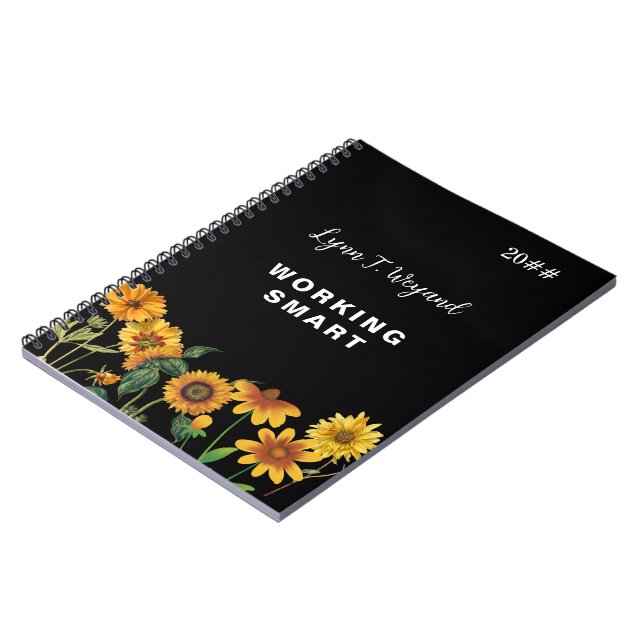 Solros Anpassat Namn Ljus Blomma Anteckningsbok (Vänstra Sidan)