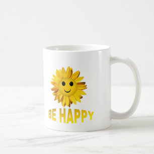 Solros Ansikte "Be Lycklig" Mugg/Kopp Kaffemugg