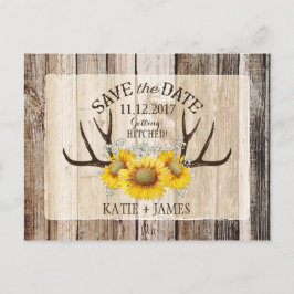 Solros Antlers Wood Rustic Save Date Meddelande Vykort