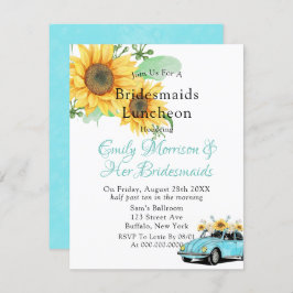 Solros Aqua Vintage bil Bridesmaids Luncheon Inbjudningar