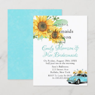 Solros Aqua Vintage bil Bridesmaids Luncheon Inbjudningar