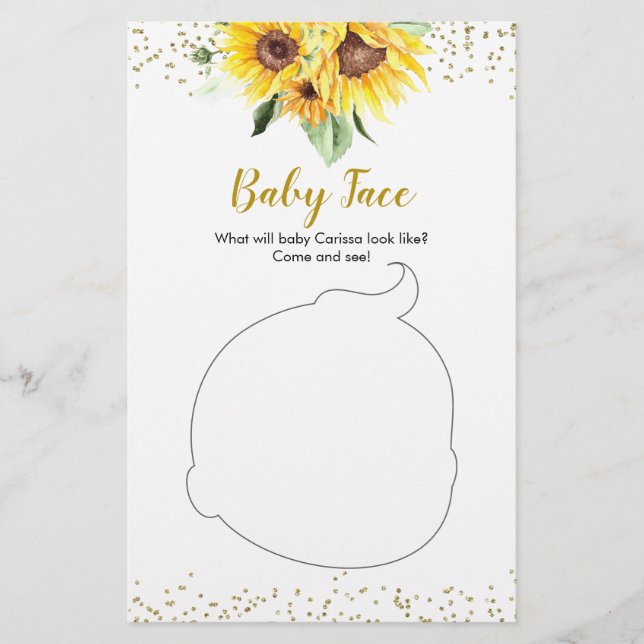 Solros är på väg som Baby Shower Baby Ansikte (Framsida)