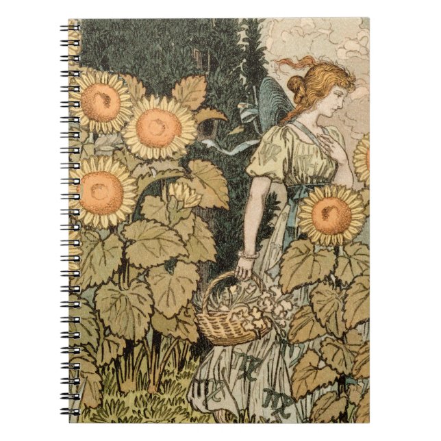Solros Art nouveau Garden Grasset Woman Anteckningsbok (Framsidan)