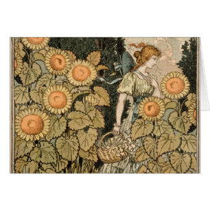 Solros Art nouveau Garden Grasset Woman Hälsningskort