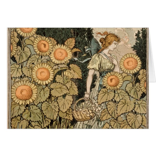 Solros Art nouveau Garden Grasset Woman Hälsningskort (Framsidan Horizontal)