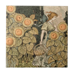 Solros Art nouveau Garden Grasset Woman Kakelplatta