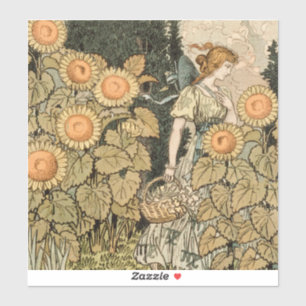 Solros Art nouveau Garden Grasset Woman Klistermärken
