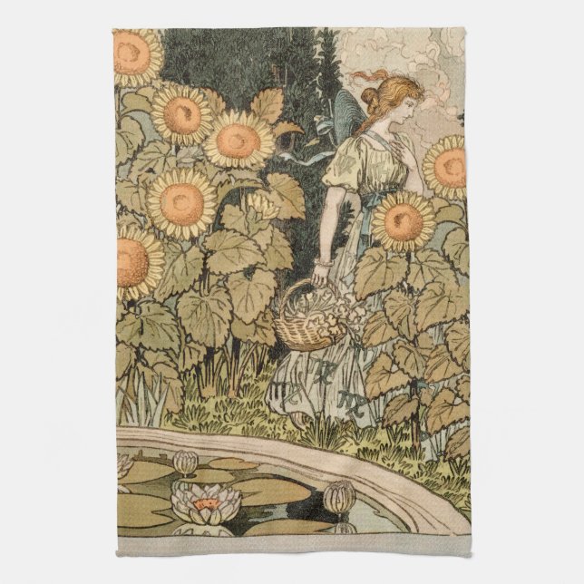 Solros Art nouveau Garden Grasset Woman Kökshandduk (Vertikal)