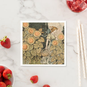 Solros Art nouveau Garden Grasset Woman Pappersservett