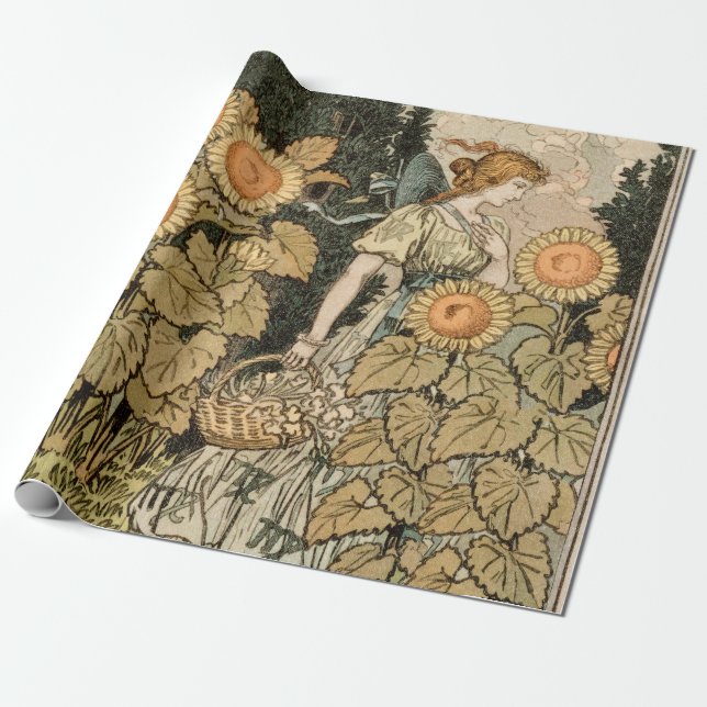 Solros Art nouveau Garden Grasset Woman Presentpapper (Utrullad)