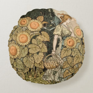 Solros Art nouveau Garden Grasset Woman Rund Kudde