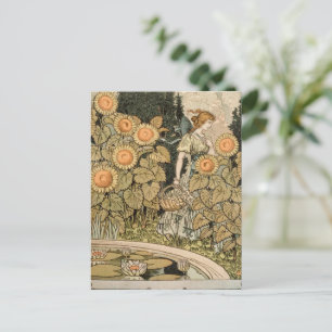 Solros Art nouveau Garden Grasset Woman Vykort