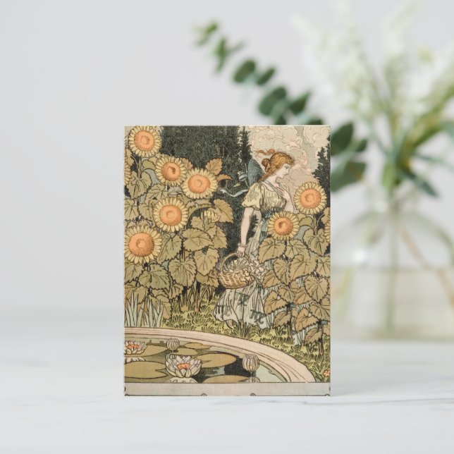Solros Art nouveau Garden Grasset Woman Vykort (Stående Fram)