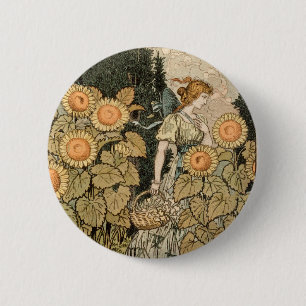 Solros Art Nouveau trädgård Grasset Kvinna Knapp