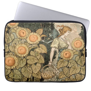 Solros Art Nouveau Trädgård Grasset Kvinna Laptop Fodral