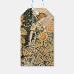 Solros Art Nouveau trädgård Grasset Kvinna Presentetikett