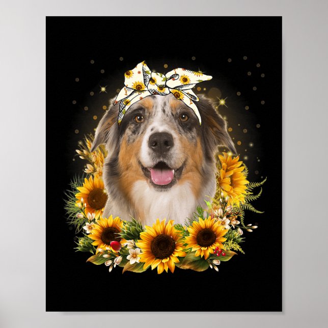 Solros Australian shepherd Hund Mors dag för Poster (Framsidan)