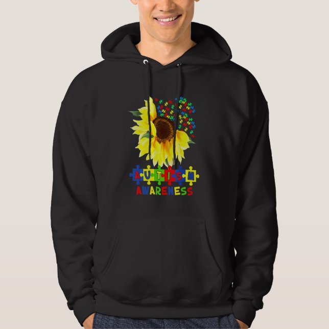 Solros Autism Puzzle Biet Coola Awareness S Hoodie (Framsida)