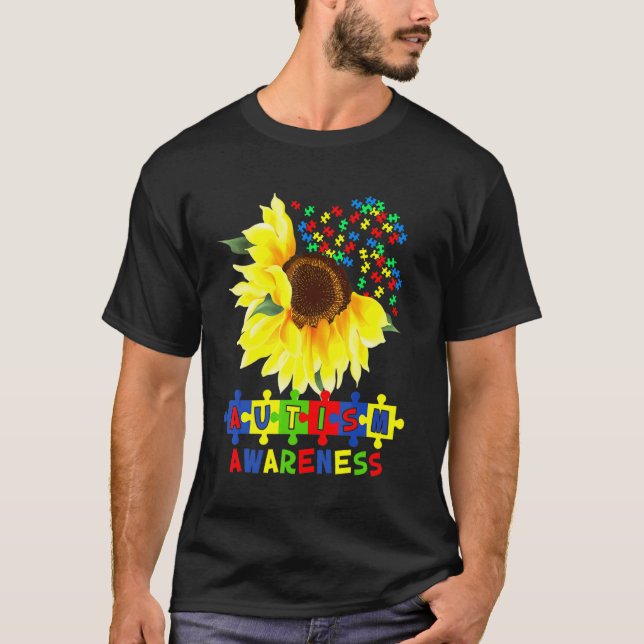 Solros Autism Puzzle Biet Coola Awareness S T Shirt (Framsida)