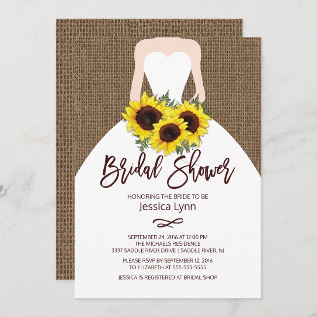 Solros Autumn Bride Inbjudningskort för möhippan (Fram/baksida)