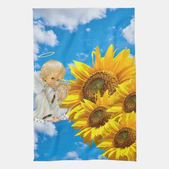 Solros Baby Angel Blommigt Kitchen Towel Kökshandduk (Vertikal)