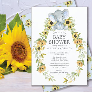 Solros & Baby Elefant Pojkarnas Babyshower Inbjudningar