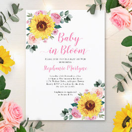 Solros Baby i Blommigten Bloom Rosa Baby Shower Inbjudningar