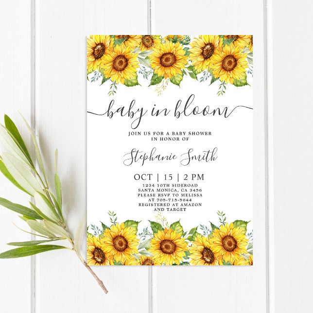 Solros Baby i Bloom Baby Shower Girl Inbjudningar (Skapare uppladdad)