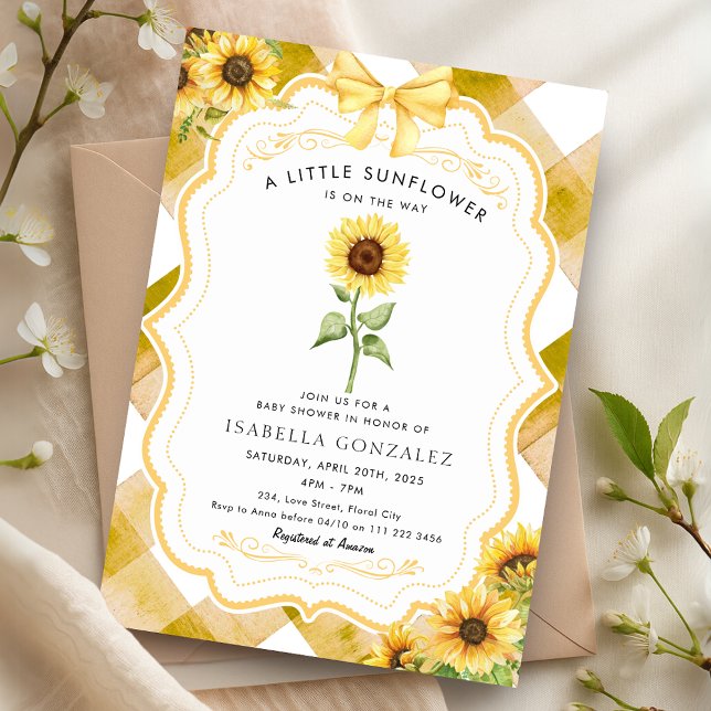 Solros Baby Shower Rustic Gingham Inbjudningar (Sunflower Baby Shower Rustic Gingham Invitation)