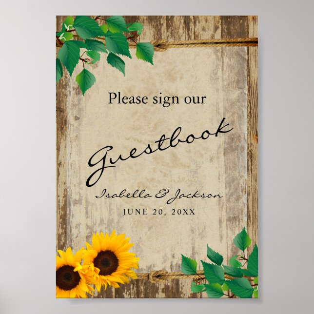 Solros Barn Wood Guestbook-tecken Poster (Framsidan)